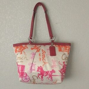 Coach Carryage And Horse Tote in Pink and Cream